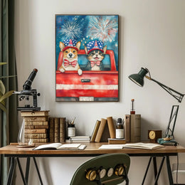 Original Handpainted Watercolor Dog And Cat Artwork Poster