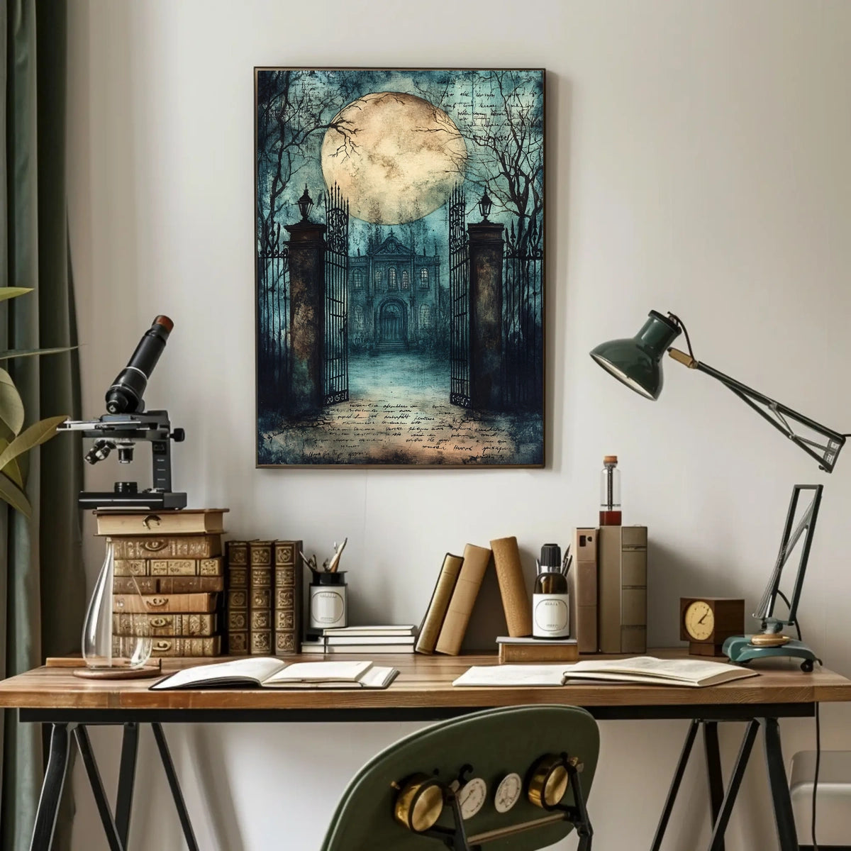 Mysterious Moonlit Gothic Mansion, Artistic Gothic Culture Poster