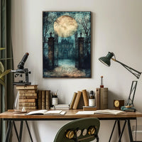 Mysterious Moonlit Gothic Mansion, Artistic Gothic Culture Poster