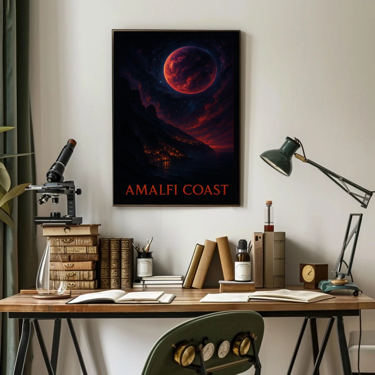 Amalfi Coast Celestial Nightscape Poster 18x24 Wall Art