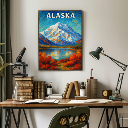 Alaska Mountain Reflection Autumn Foliage Lake Travel Poster