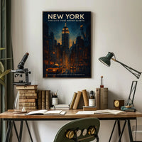New York City Lights Vintage Urban Cityscape Poster