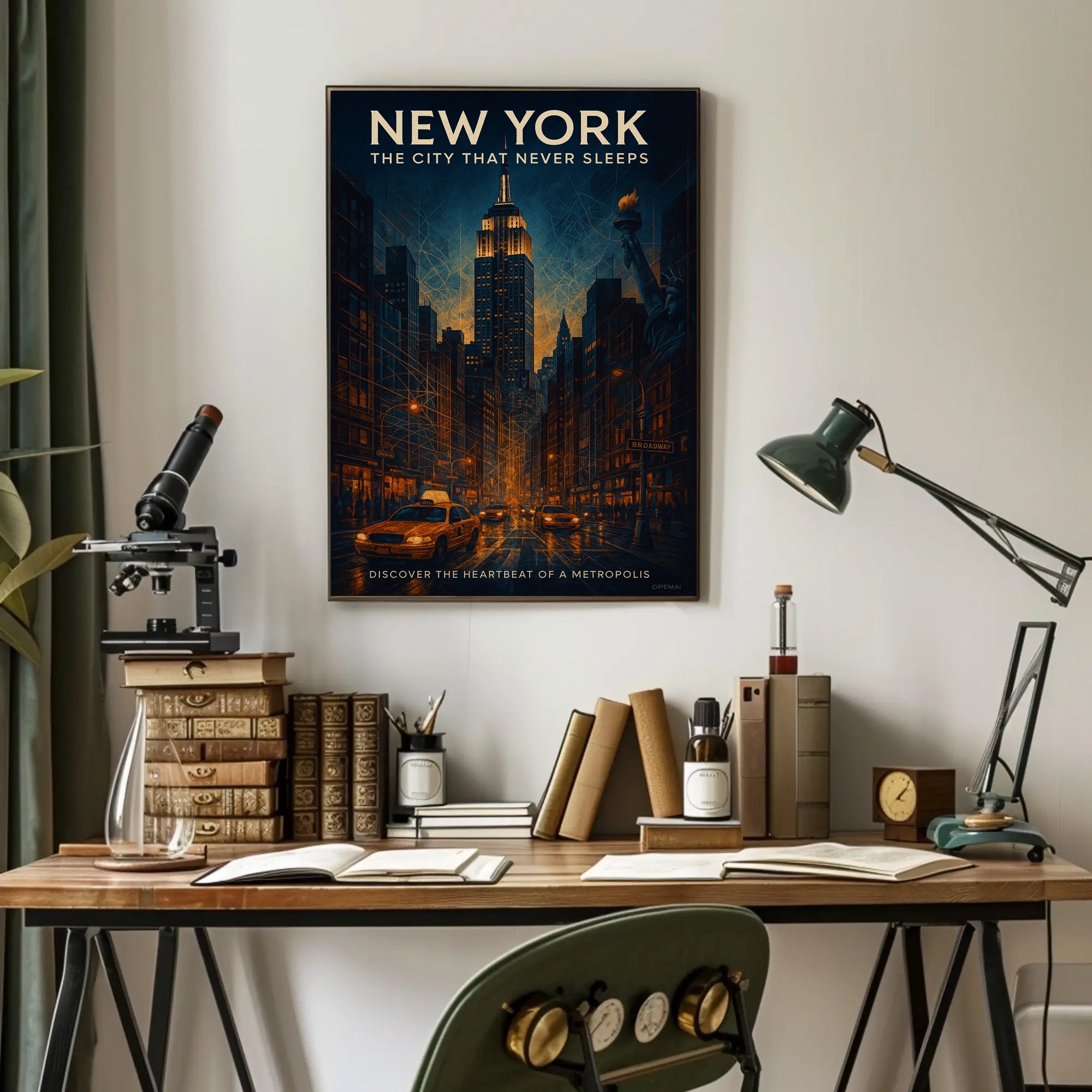 New York City Lights Vintage Urban Cityscape Poster