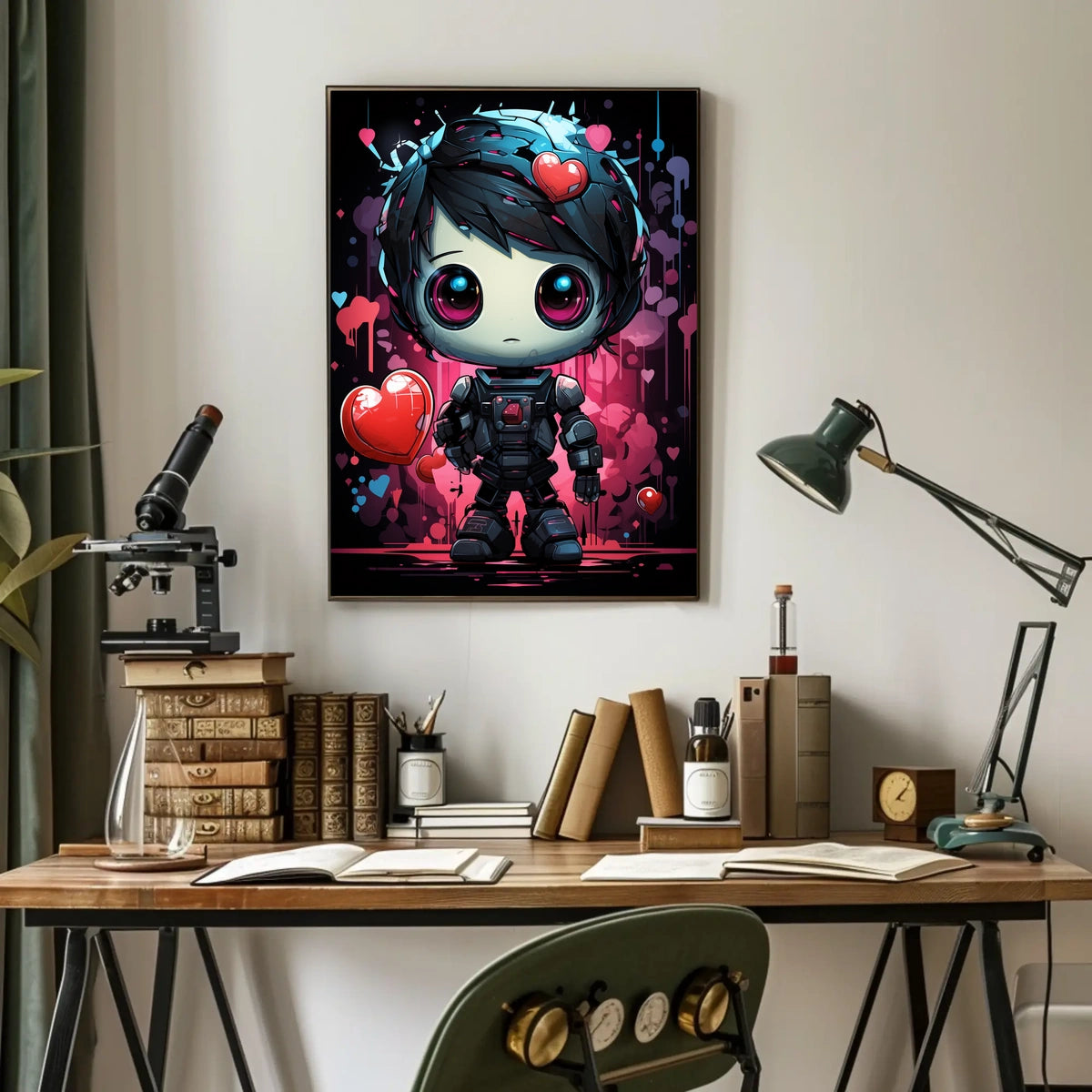 Cute Robotic Heart Poster: Futuristic Love Art