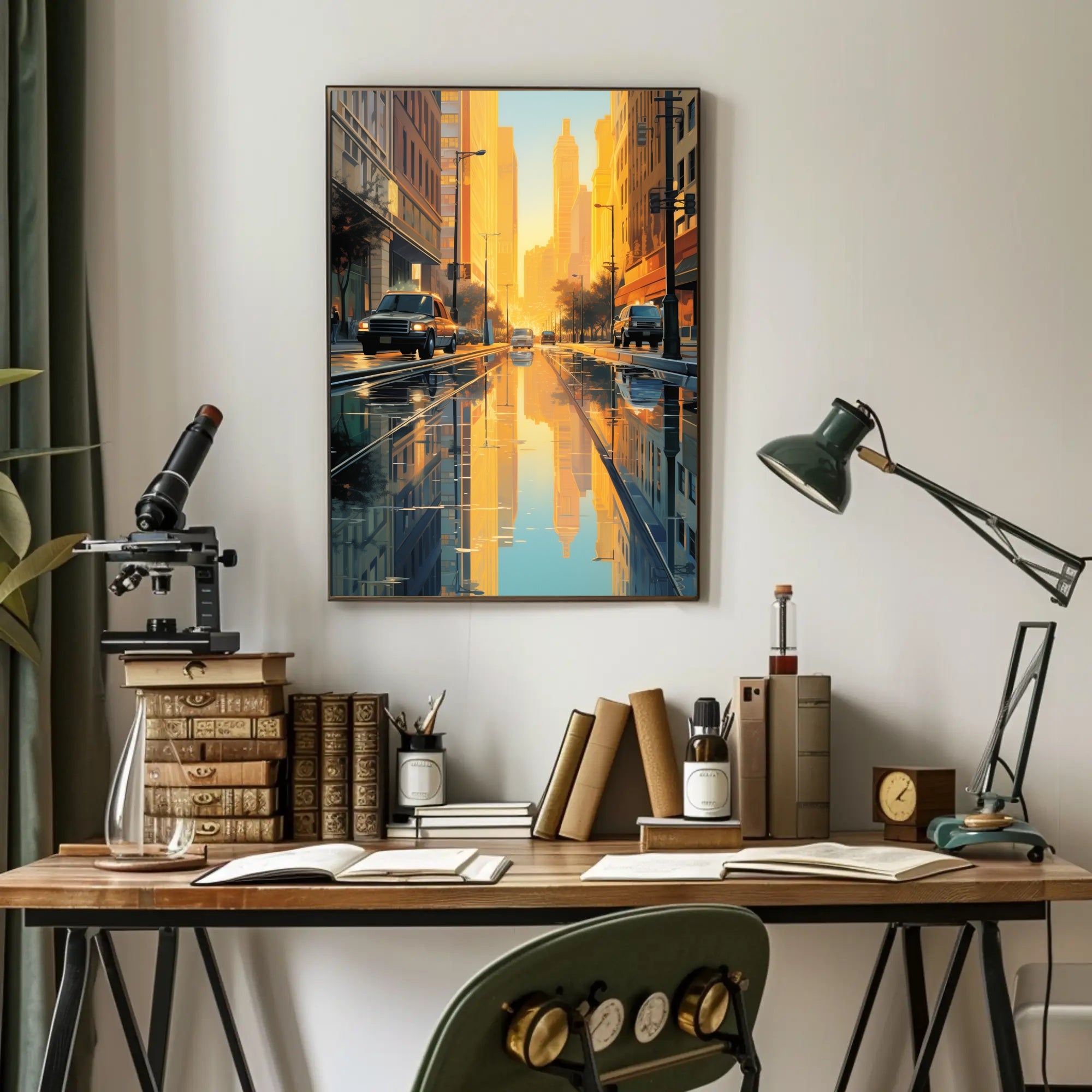 Urban Reflections: Serene Street Scene Artistic Poster
