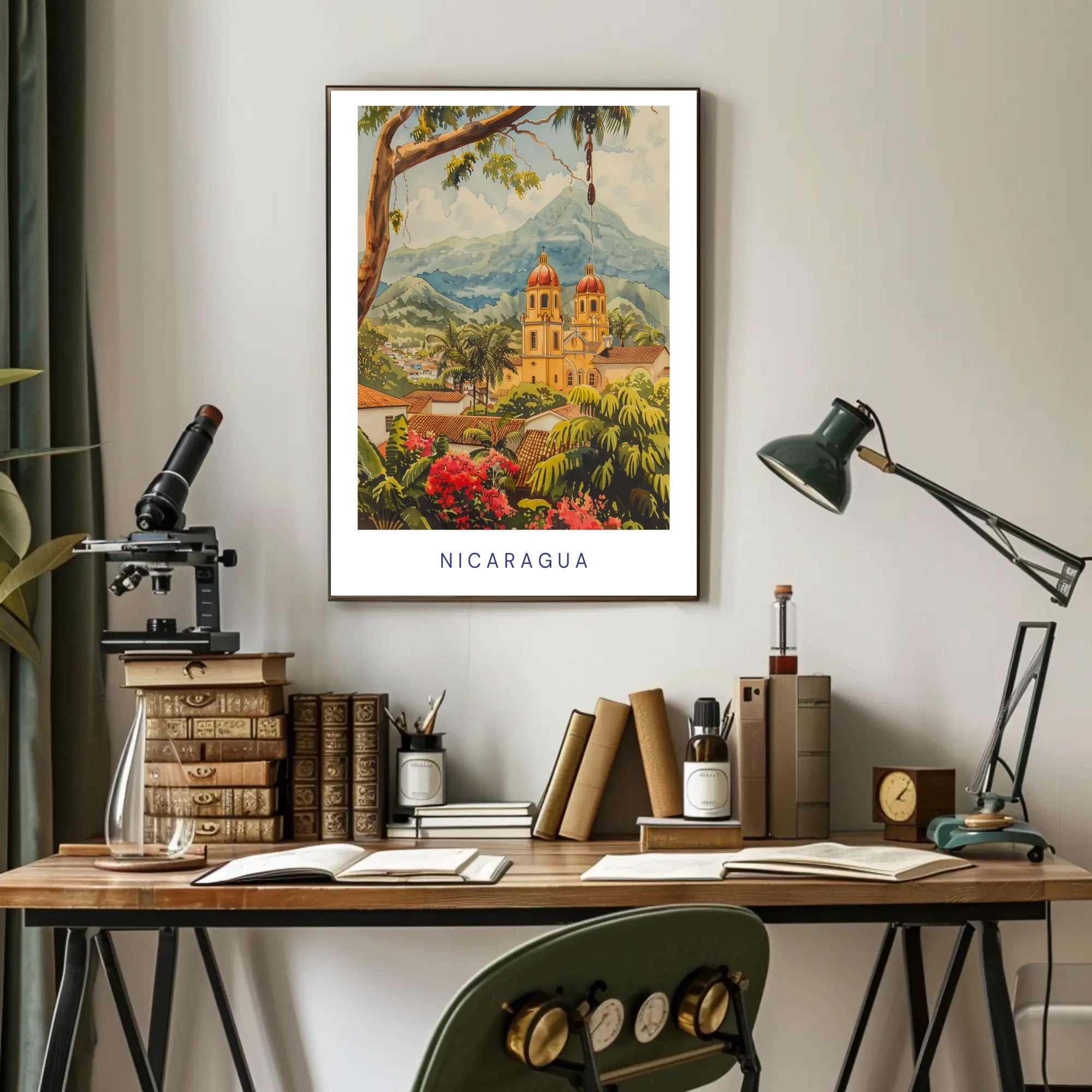 Nicaragua Colonial Church Travel Poster PosterGoat
