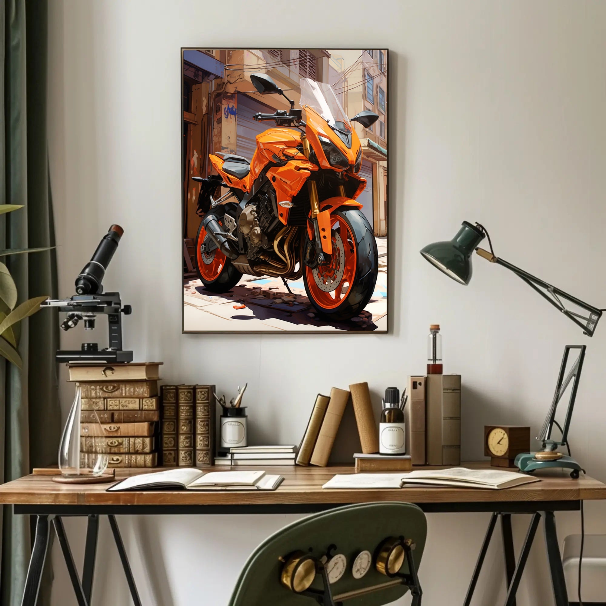 Vibrant Urban Motorcycle Poster PosterGoat