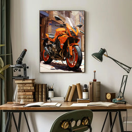 Vibrant Urban Motorcycle Poster PosterGoat