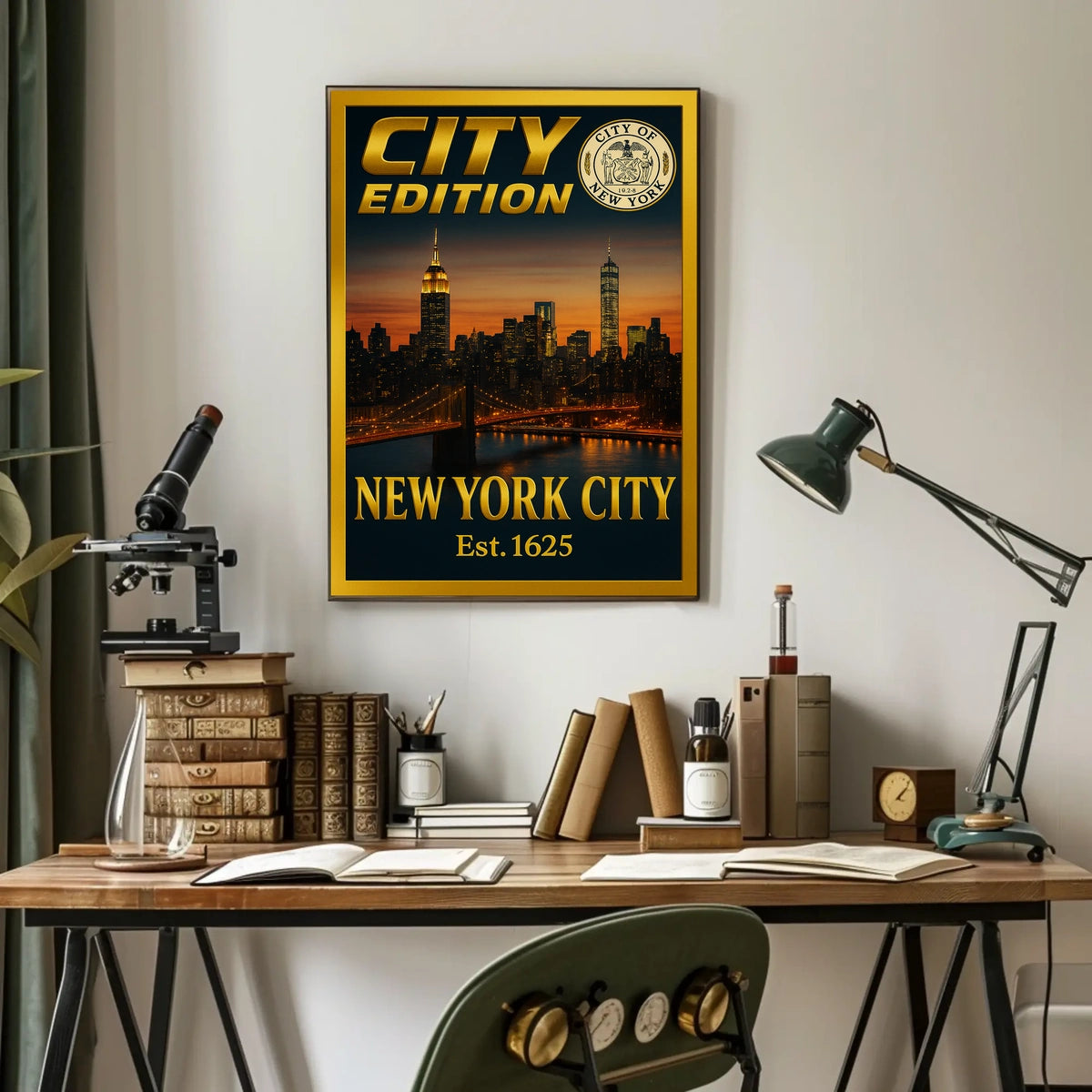 New York City Skyline Sunset Poster Vintage Wall Art