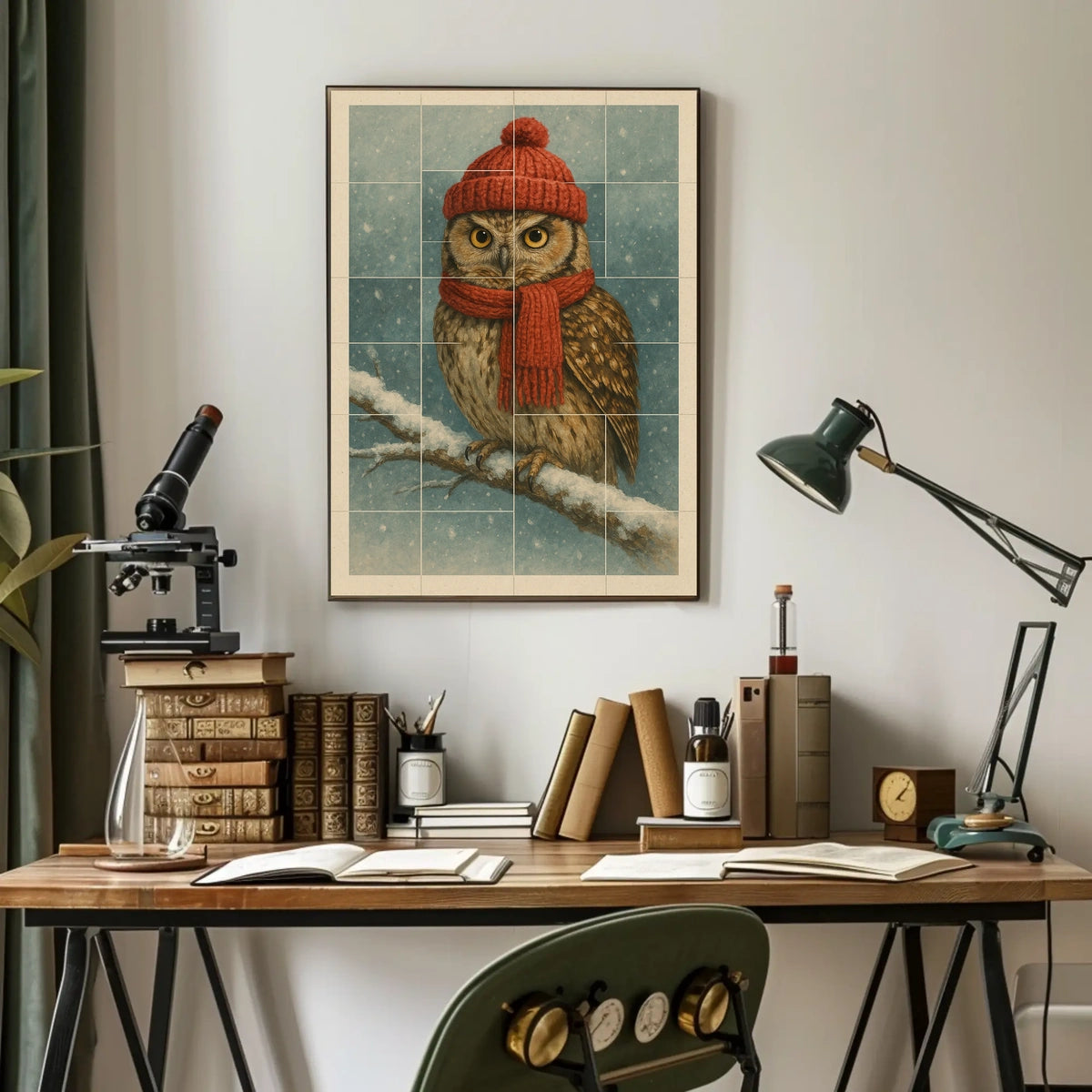 Winter Owl In Red Poster