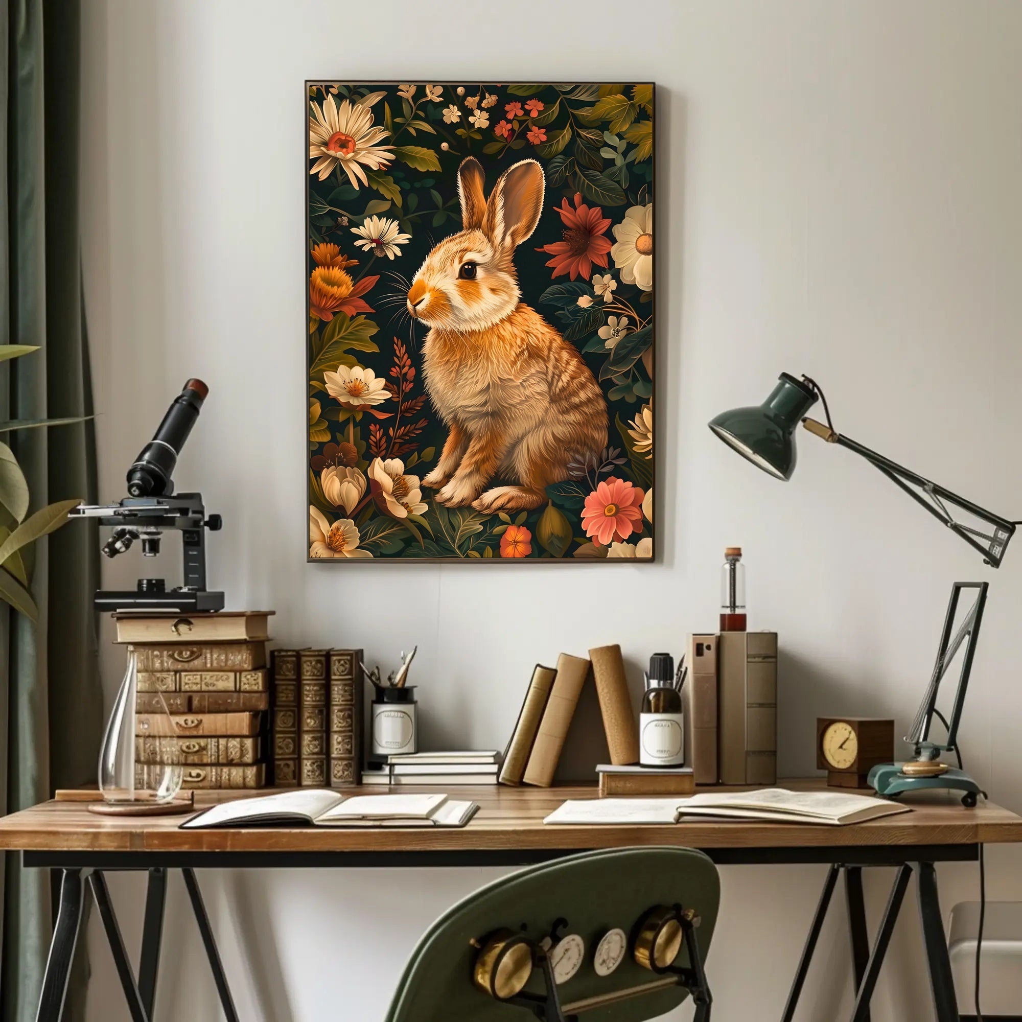 Floral Rabbit Portrait Wall Art Print