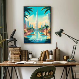 Dubai Skyline Art: Vibrant Burj Khalifa Travel Poster