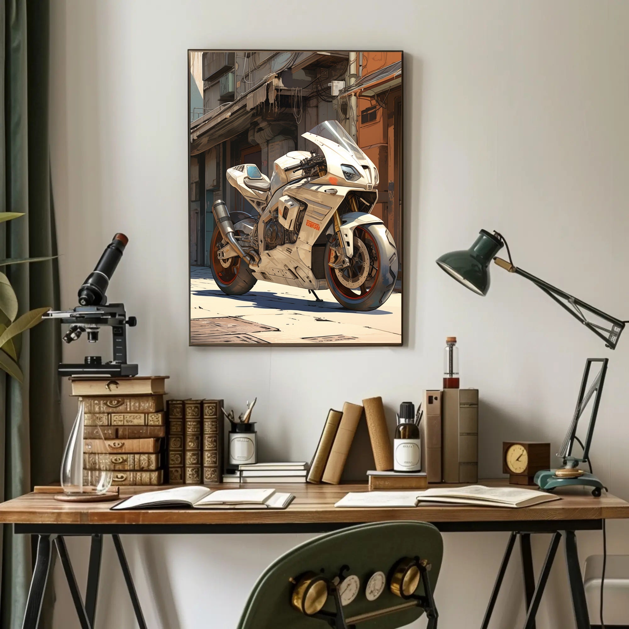 Futuristic Motorcycle In Urban Alley Poster PosterGoat
