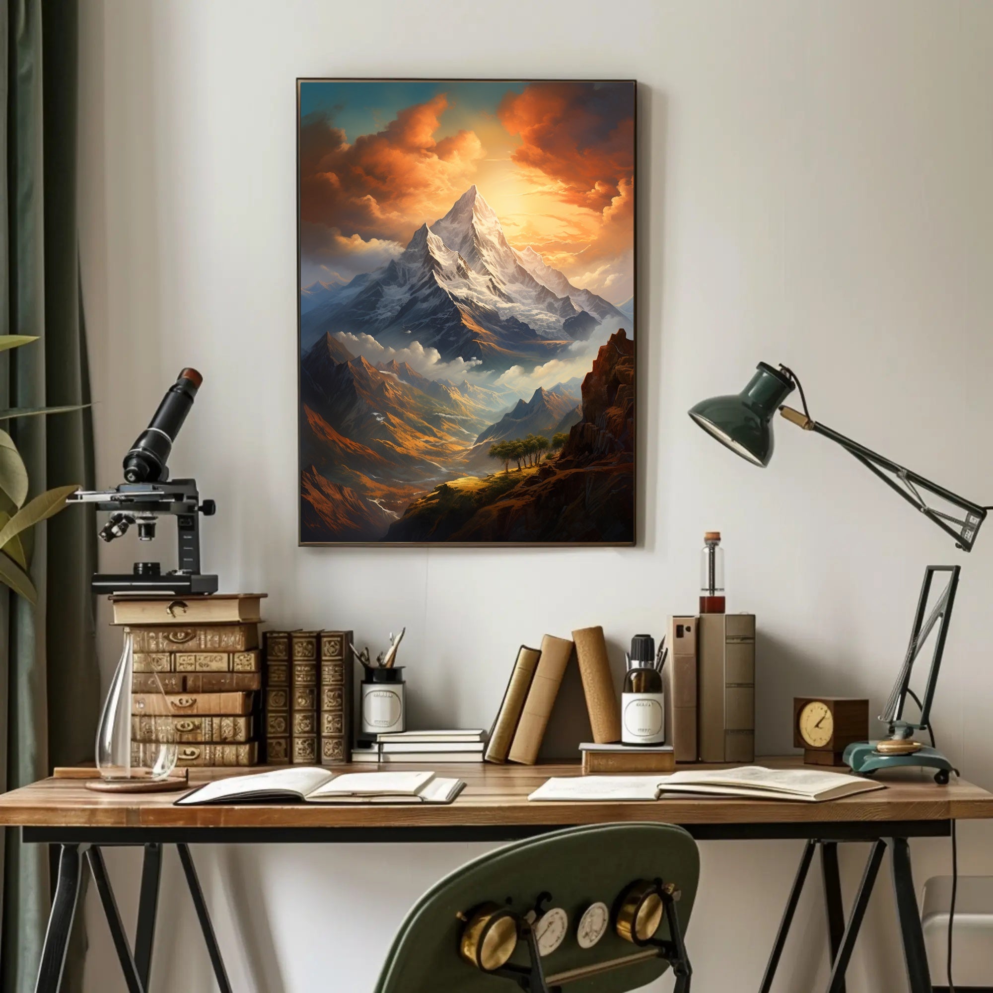 Majestic Mountain Landscape Poster with Romantic Realism Style