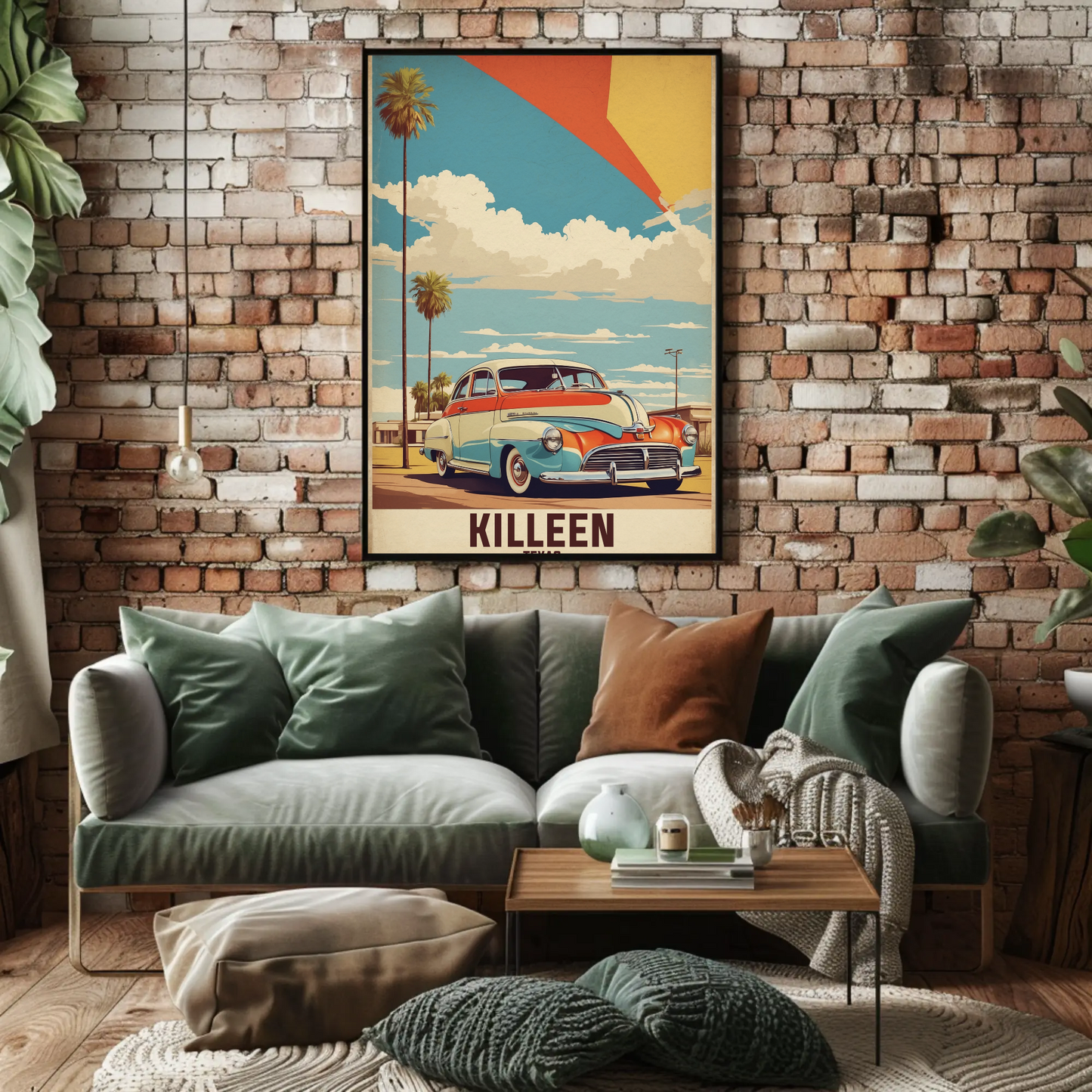 Killeen Texas Classic Car Palm Drive Vintage Travel Poster