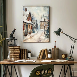 Winter Village Scene Poster