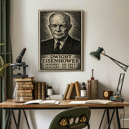 Dwight Eisenhower Vintage Etching Portrait Patriotism Leadership Legacy Heritage Home Decor Distinctive Poster
