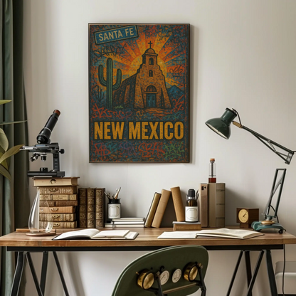 Santa Fe New Mexico Cactus Travel Poster