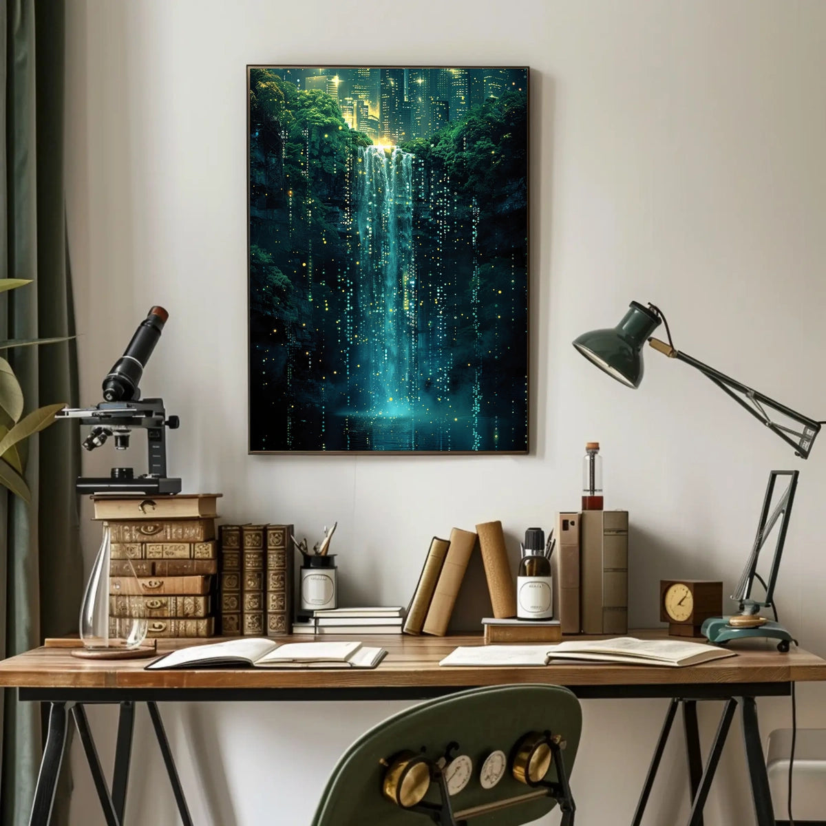 Neon Waterfall In The City Poster