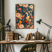 Vibrant Woodpecker Floral Paradise Poster