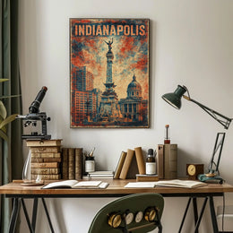 Indianapolis Skyline Art Cityscape Digital Painting Photography Realism Wanderlust Decor Poster