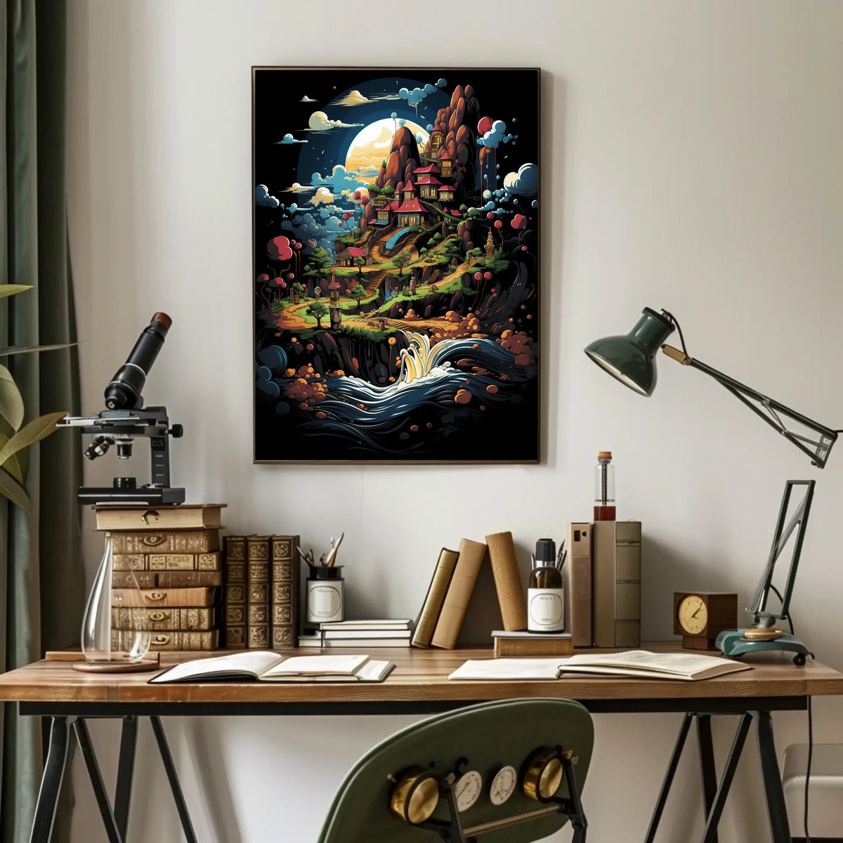 Whimsical Village Fantasy Landscape Art Poster