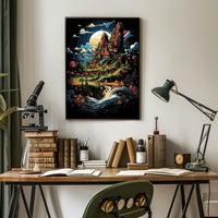 Whimsical Village Fantasy Landscape Art Poster