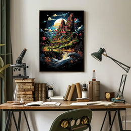Whimsical Village Fantasy Landscape Art Poster