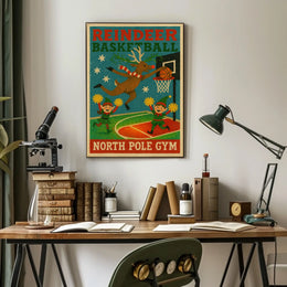 Reindeer Basketball At North Pole Gym Poster