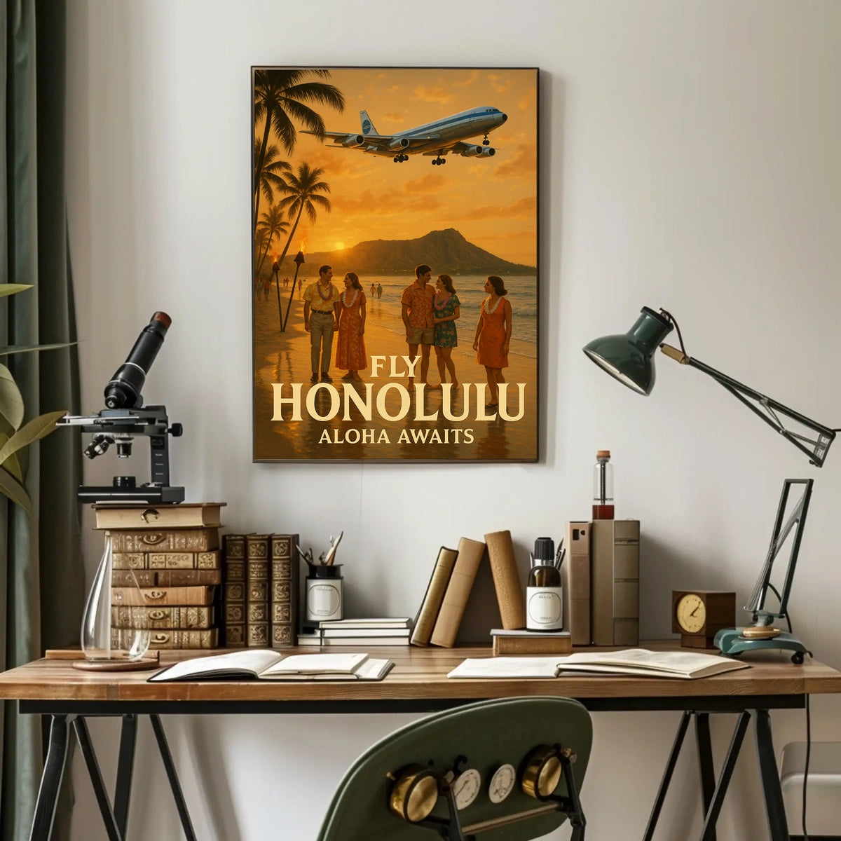 Travel to Honolulu with Vintage Style Travel Poster