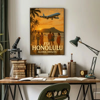 Travel to Honolulu with Vintage Style Travel Poster