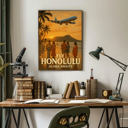 Travel to Honolulu with Vintage Style Travel Poster