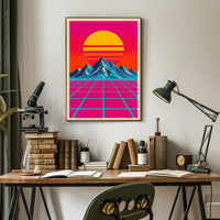 Vibrant Retro Synthwave Landscape Art Poster Futuristic Sci-Fi Poster