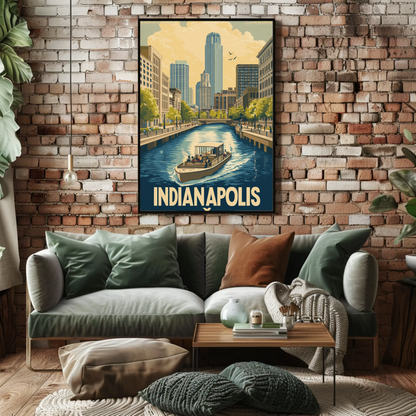 Indianapolis Indiana - Downtown Canal Vintage Travel Poster