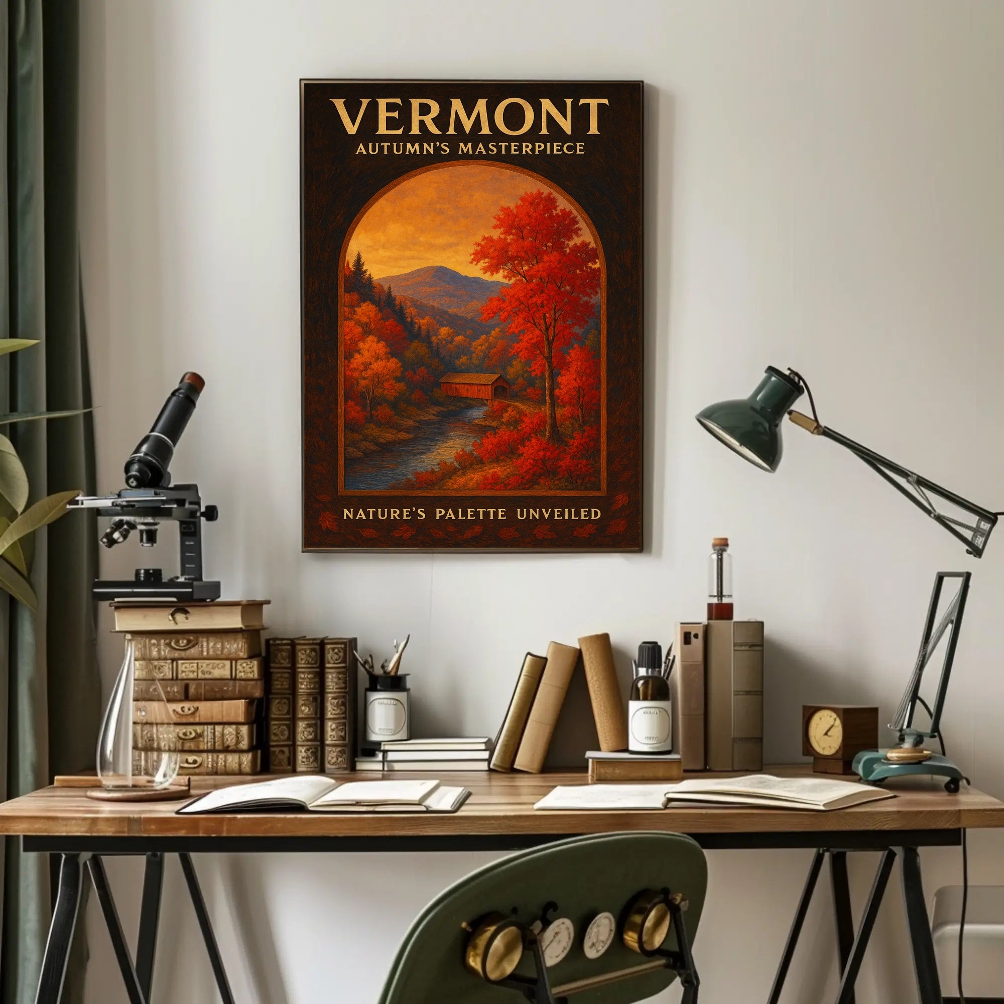 Vermont Autumn Landscape Photorealistic Travel Poster
