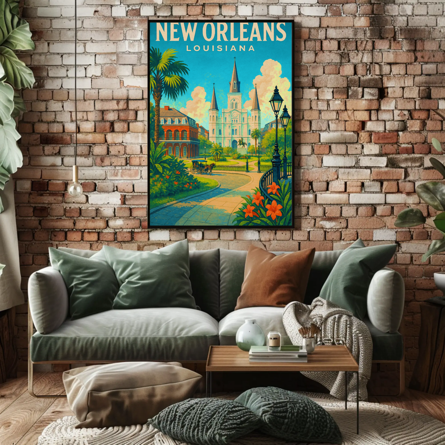 New Orleans Louisiana Cathedral Garden Vintage Travel Poster