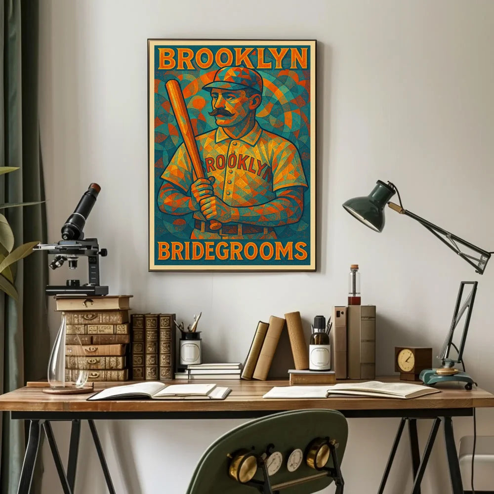 Vintage Baseball Art Poster of Brooklyn Bridegrooms Sports Poster