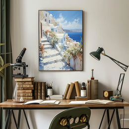 Santorini Sunrise: Greek Coastal Travel Poster