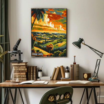 Orange County California Fields Sunset Travel Poster