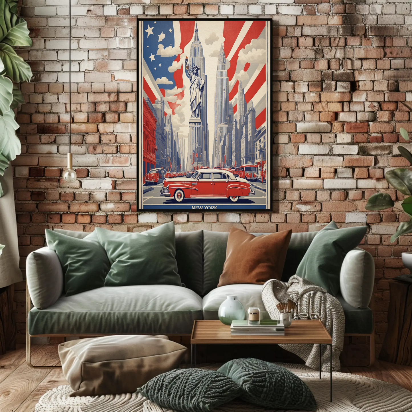 New York Statue Liberty Skyline Vintage Travel Poster