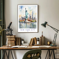 New York City Skyline and Liberty Travel Poster PosterGoat