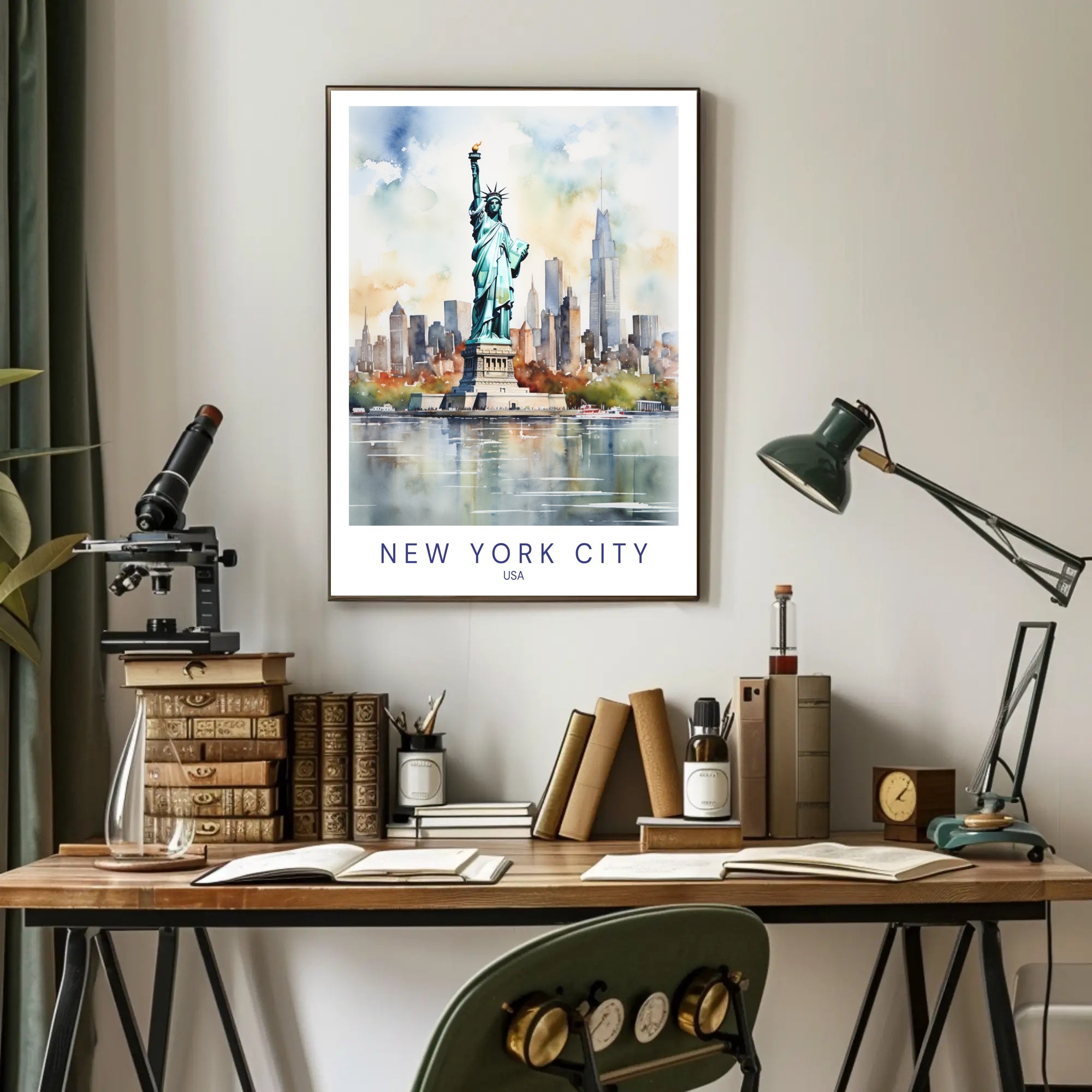 New York City Skyline and Liberty Travel Poster PosterGoat