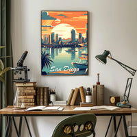 San Diego Skyline Sunset Travel Poster