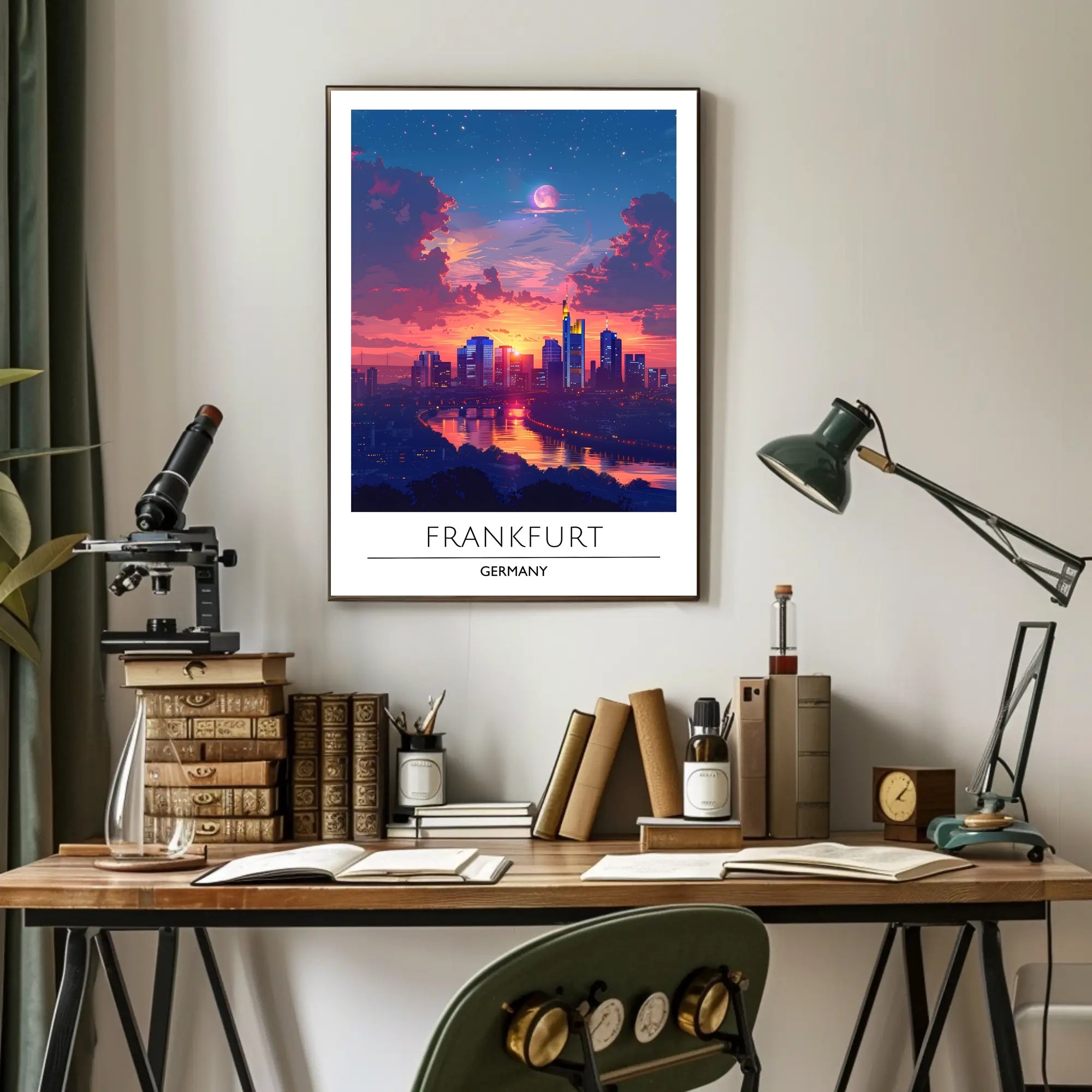 Frankfurt Skyline at Vibrant Sunset Urban or Cityscape Poster