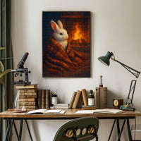 Cozy Rabbit By The Fireplace Poster