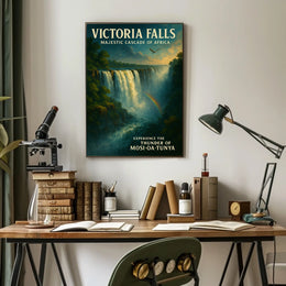 Victoria Falls Waterfall Rainbow Nature Poster