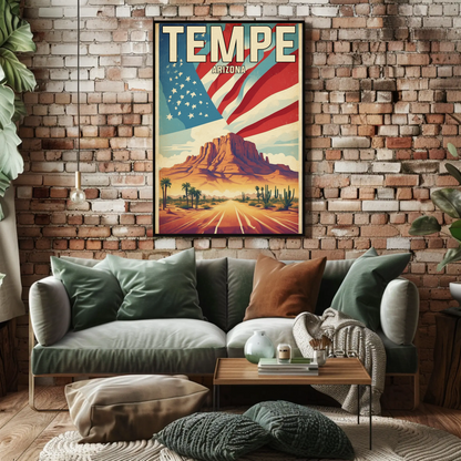 Tempe Arizona Red Rock Horizon Vintage Travel Poster