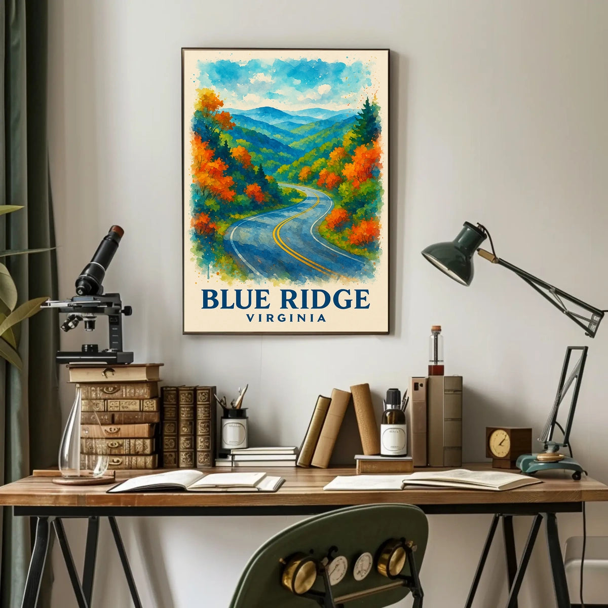 Blue Ridge Mountains Watercolor Scenic Fall Poster