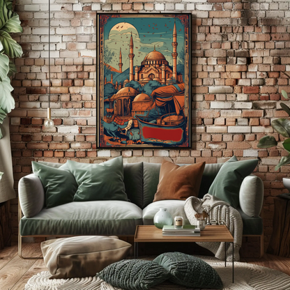 Sunlit Ottoman Mosque And Caravan Vintage Travel Poster