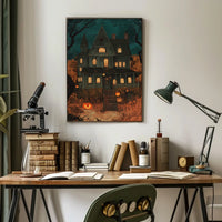 Spooky House Halloween Haunted Jack-o-lanterns Night Poster